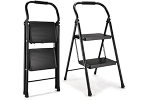 ASPERLAD Step Stool for Adults,2 Step Ladder Folding 330lbs Anti Slip Step Stool,Foldable Ergonomic 2 Steel Stool with Wide Pedal for Home, Kitchen, Office