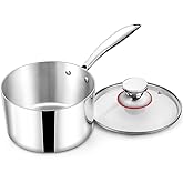 TeamFar 2qt Saucepan with Lid, Stainless Steel Tri-Ply Sauce Milk Pan Small Cooking Pot with Ergonomic Handle, for Induction/Gas/Electric/Ceramic, Non-toxic & Healthy, Heavy Duty & Dishwasher Safe