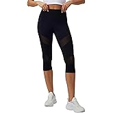 ONGASOFT High Waisted Yoga Capri Mesh Leggings for Women Soft Stretchy Running Workout Cropped Pants