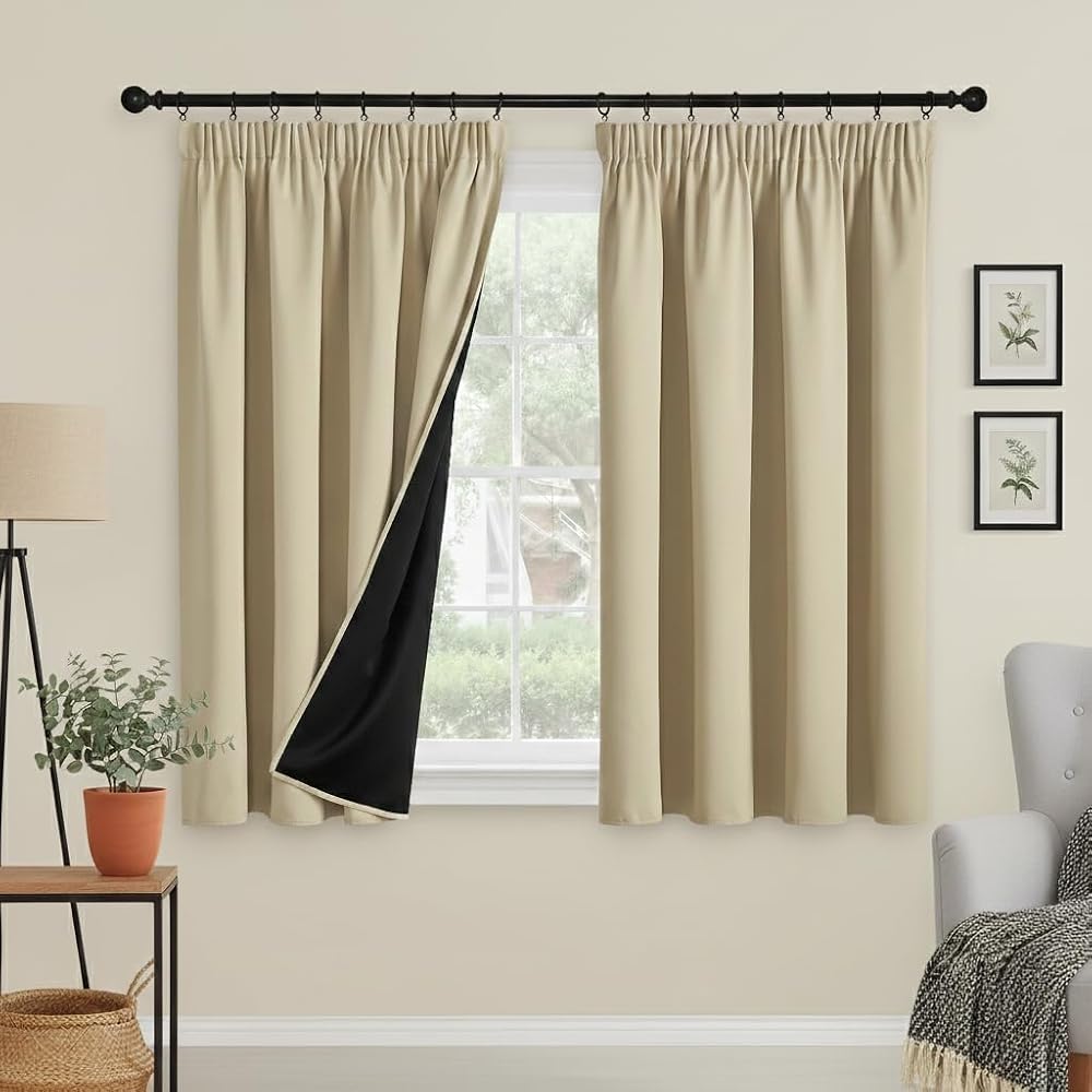 PONY DANCE 100% Blackout Thermal Curtain 52x54 Biscotti Beige 2 Panels