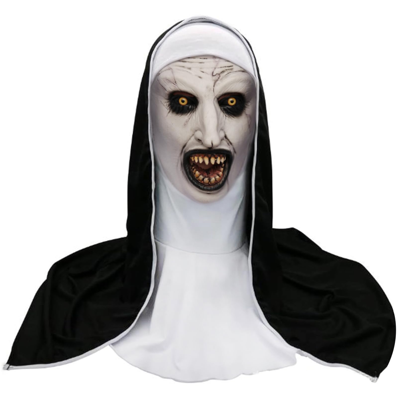 MXJFYY Scary Religious Latex Costume Mask with Headscarf, Unisex Halloween Nun Mask for Party