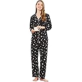 HEARTNICE Women's 100% Cotton Long Sleeve Pajama Set, 2-Piece Cozy Flannel Print PJs Button Up Ladies Sleepwear