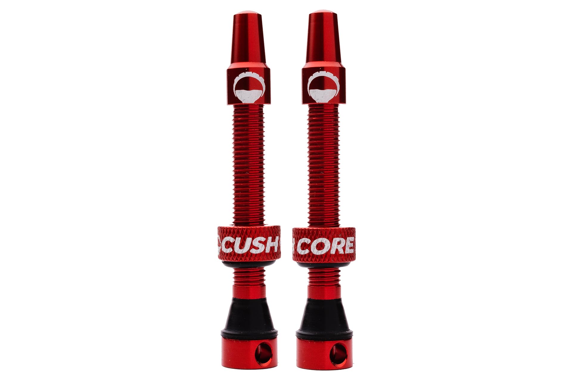 CushCore Tubeless Valves Red – Premium 55mm Presta Valves for MTB, Gravel & Road Wheels – Insert Compatible, Removable Core, Sealant Ready (Pair)