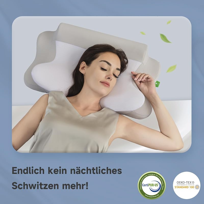 Almofada cervical e de pescoço, confortável e ergonómica, almofada ergonómica para dormir de lado, costas e abdómen, (39 * 60 * 10/12cm)