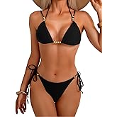 Fanuerg Women's Triangle Bikini Sets Sexy Halter String Beads Linked Two Piece Swimsuit Cheeky Swimwear Bathing Suit