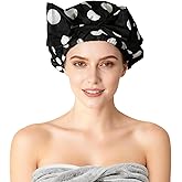 Fistmta Luxury Shower Caps for Women Reusable Waterproof, Large Double Layer Quick-dry Bathing Hair Cap with Adjustable Elastic Strap, Non-slip Shower Cap for Long Short Hair Black Polka Dots