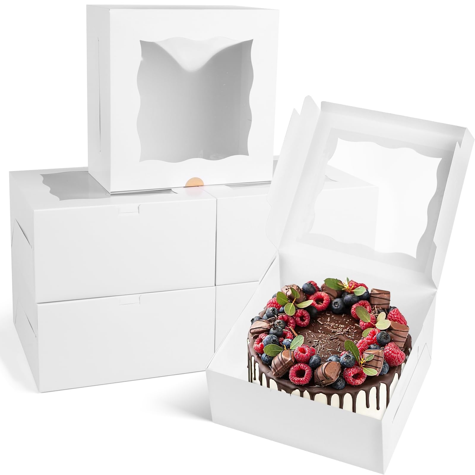 Java House Cake Boxes JOHOUSE 15PCS Cake Boxes, Bakery Box with Window 10 Inch White Treat ...