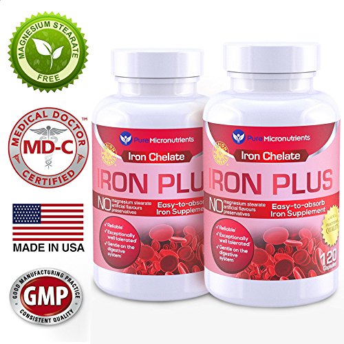 image for Iron Plus Supplement, Natural Ferrous Chelate, Bisglycinate 25mg + Vit