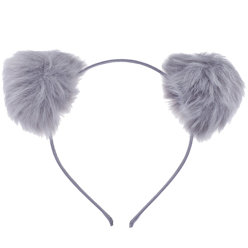 Lux Accessories Grey Faux Fur Pom Pom Ball Cat Ear Panda Costume Puff Headband