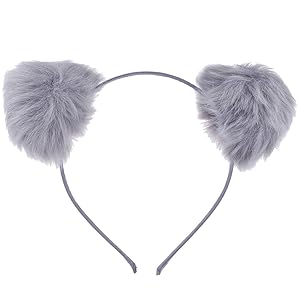Lux Accessories Grey Faux Fur Pom Pom Ball Cat Ear Panda Costume Puff Headband
