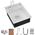 TORVA RV Kitchen Sink, 16 x 21 x 7 Inch Undermount Bar Sink 16 Gauge Stainless Steel Single Bowl Sink with Foldable Faucet Cutting Board, White