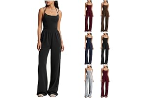 Women's Summer Jumpsuit Spaghetti Strap One Piece Outfit 2026 Trendy Rompers Wide Leg Baggy Pants Romper