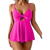 Eomenie Two Piece Tankini Swimsuits for Women Tummy Control Cutout Bathing Suit Tie Knot Flowy Swim Dress with Bottom