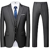 Mens Suits Regular Fit 3 Piece Tuxedo Blazer Jacket Vest Pants Formal Suit Set for Men Wedding Prom Casual