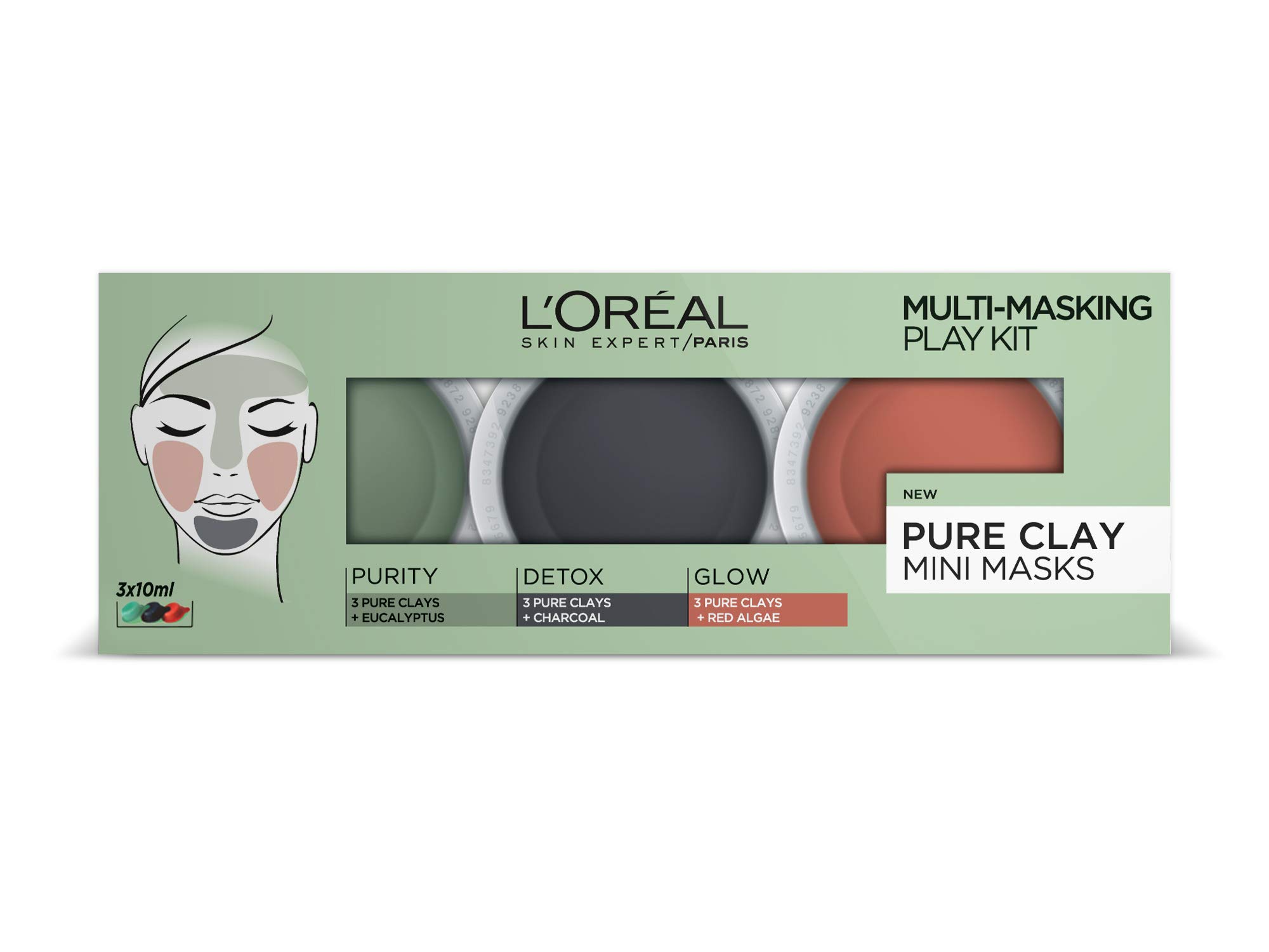 L'Oréal 3 Pure Clays Multi-Masking Face Mask Play Kit, 3 x 10ml