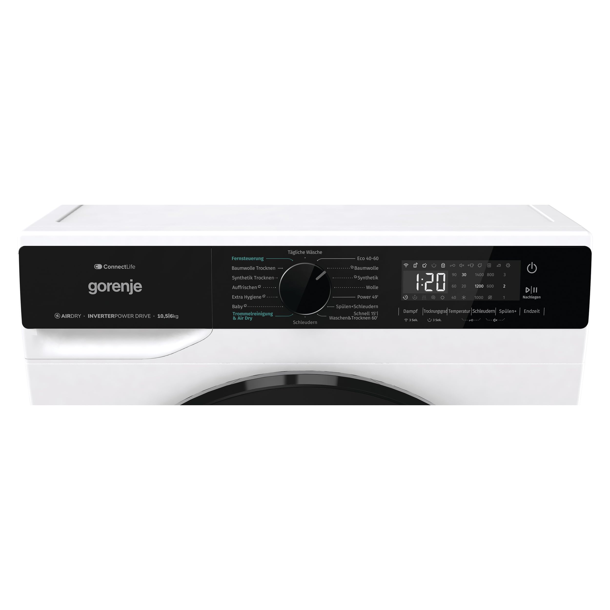 Gorenje WD2PA1X64ADW, DE Waschtrockner, Connect Life, 16 Programme, 10,5 KG, 54 Liter, 1400 U, min, Total AquaStop, AirDry, Inverter PowerDrive Motor, AllergySteam, Wash&Dry 60', A-20% 5
