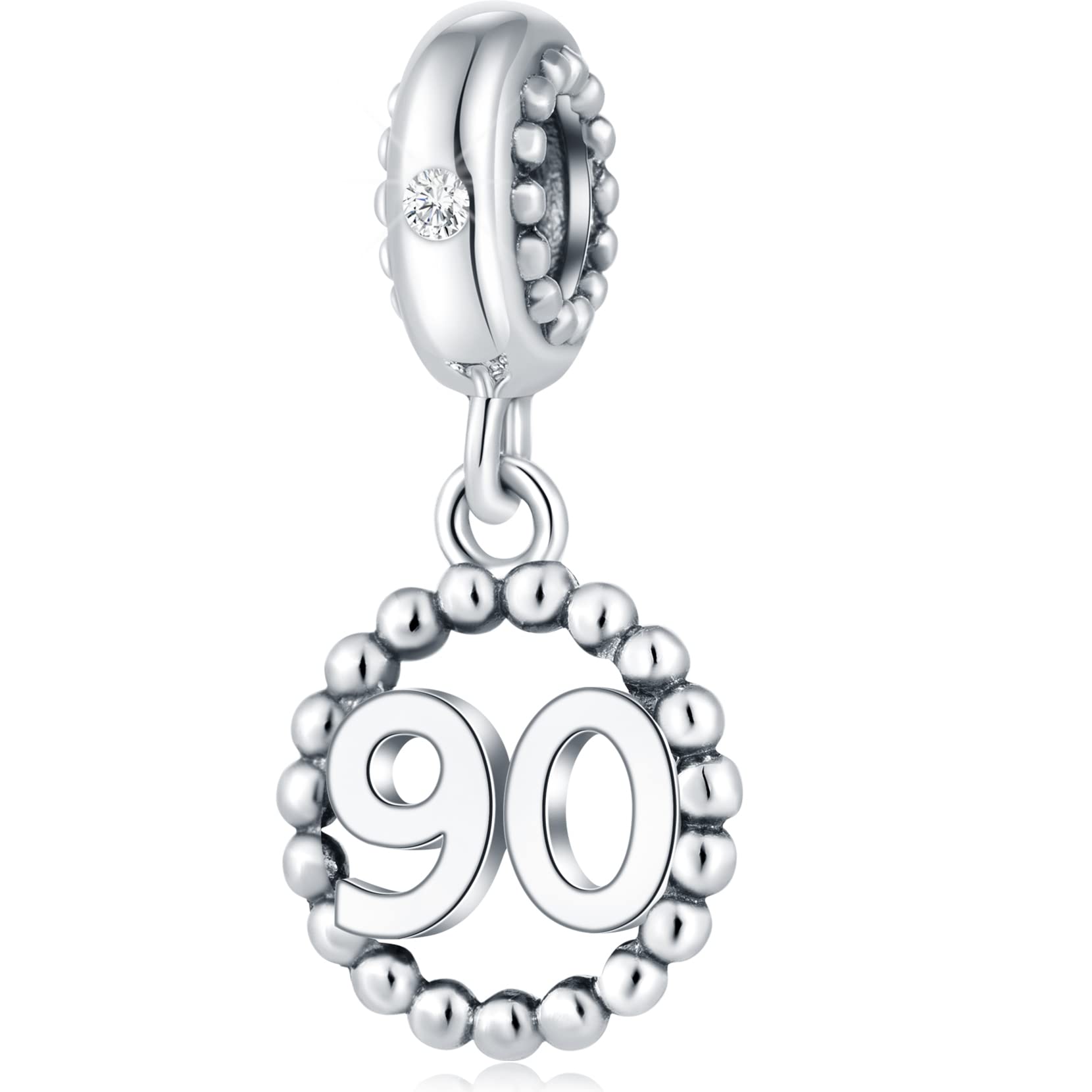 90 Number Bracelet Charms, 925 Sterling Silver Pendant Beads Fit Pandora Charm Bracelets, Necklace, and European Snake Chain, Dangling for Happy Birthday 90th Anniversary 90 Years