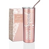 Onebttl Secretary Gifts for Woman, Funny Administrative Professional Day Gifts for Appreciation, Christmas, Birthday, 20oz Stainless Steel Insulated Skinny Tumbler - Front Office Squad