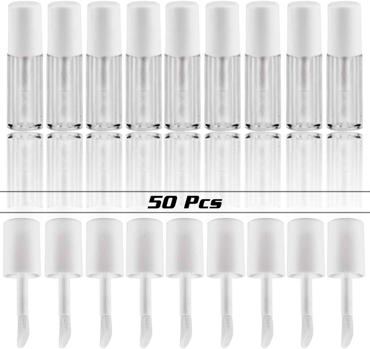 Fyess 50Pcs 1.3ML White Empty Lip Gloss Containers,Clear Mini Refillable Lip Balm Bottles with Rubber Inserts Brush Tip Applicator Wand for Lip Samples Travel Split Charging DIY Makeup