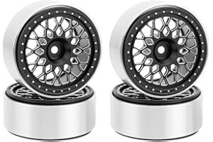 JUZUXI 2.2" Beadlock Wheel - 4pcs Aluminum Alloy Offset -10mm RC Rim for TRX4/SCX10/SCX10-II/SCX10-III 1/10 RC Crawler Car (Black Silver)