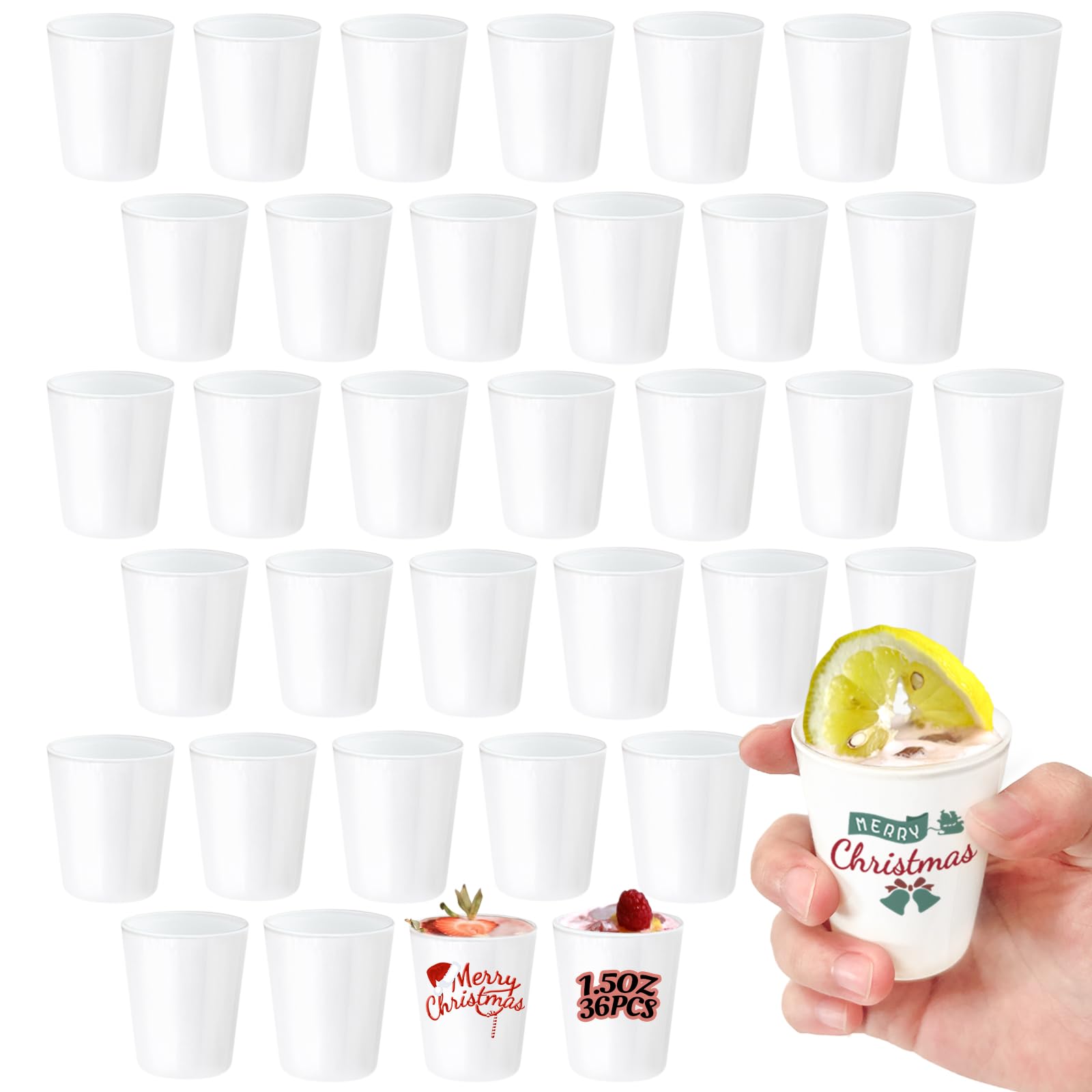 Photo 1 of YOUKE OLA 36 Pack Sublimation Shot Glasses Heavy Base Shot Glasses Blanks Personalized Whiskey Shot Glass Bulk for Heat Press DIY Gift Party Wedding,1.5oz White