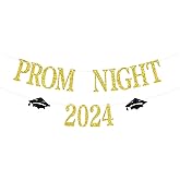 Prom Night 2024 Banner, Congrats 2024 Grad/So Proud of You, Class of 2024 High School/College Party Decoration Supplies, Gold Black Glitter