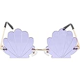 Toddmomy Purple Seashell Sunglasses Rimless Mermaid Style 5.70 Inch Shell Shaped Sunglasses for Women Beach Party Accessories