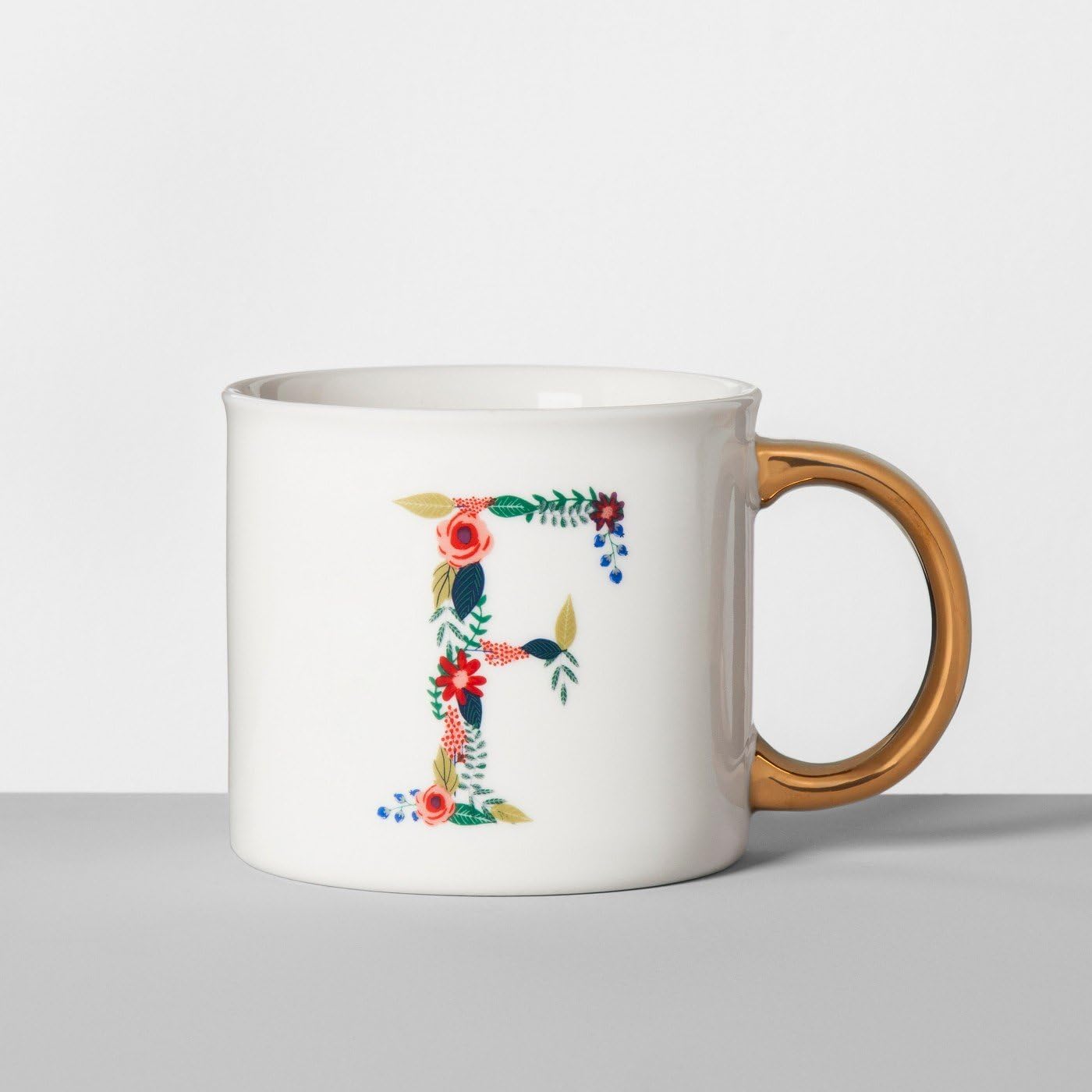 Opalhouse Monogrammed Porcelain Floral Mug 16oz White/Gold (F)