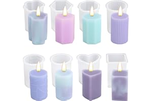 8pcs Silicone Candle Molds Set, Reusable Cylinder Stripe Texture Hexagon Heart Octagon Flower Rectangle Column 8 Geometric St
