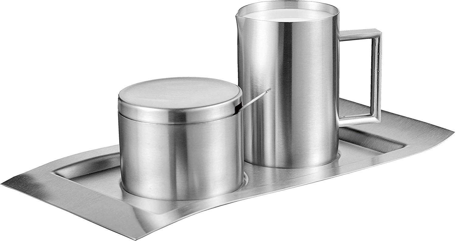 Esmeyer Sugar & Milk Set, Stainless Steel 18/10, Wave, 0.25L Caster, 0.2L Sugar Can, Brushed Silver, 26.3 x 15 x 7.6 cm