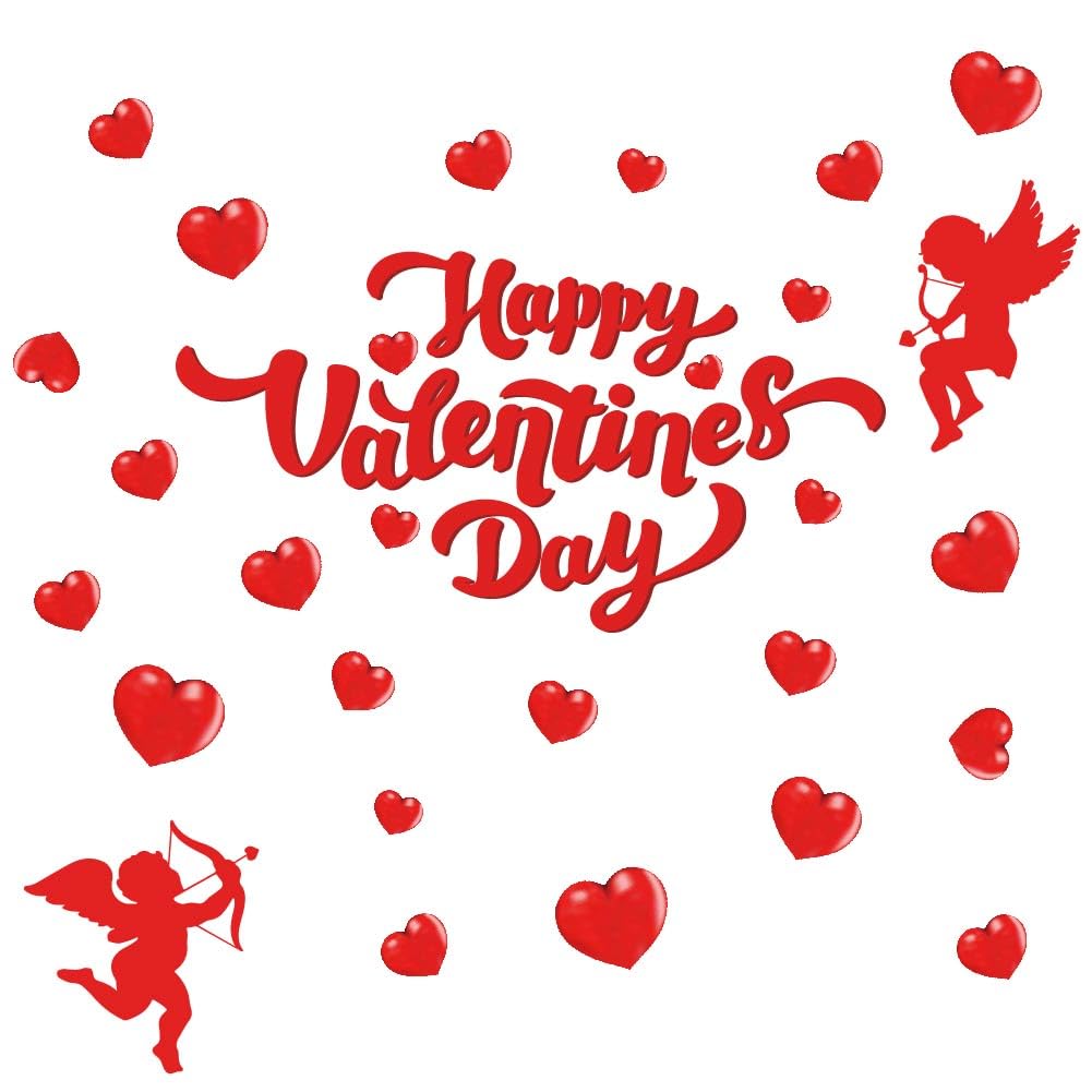 SUPERDANT Happy Valentine's Day Wall Stickers Cupid Heart Shape Wall Decal Red DIY Vinyl Mural Art Symbol of Love Decor for Valentine's Day Bedroom Living Room Wedding Decor