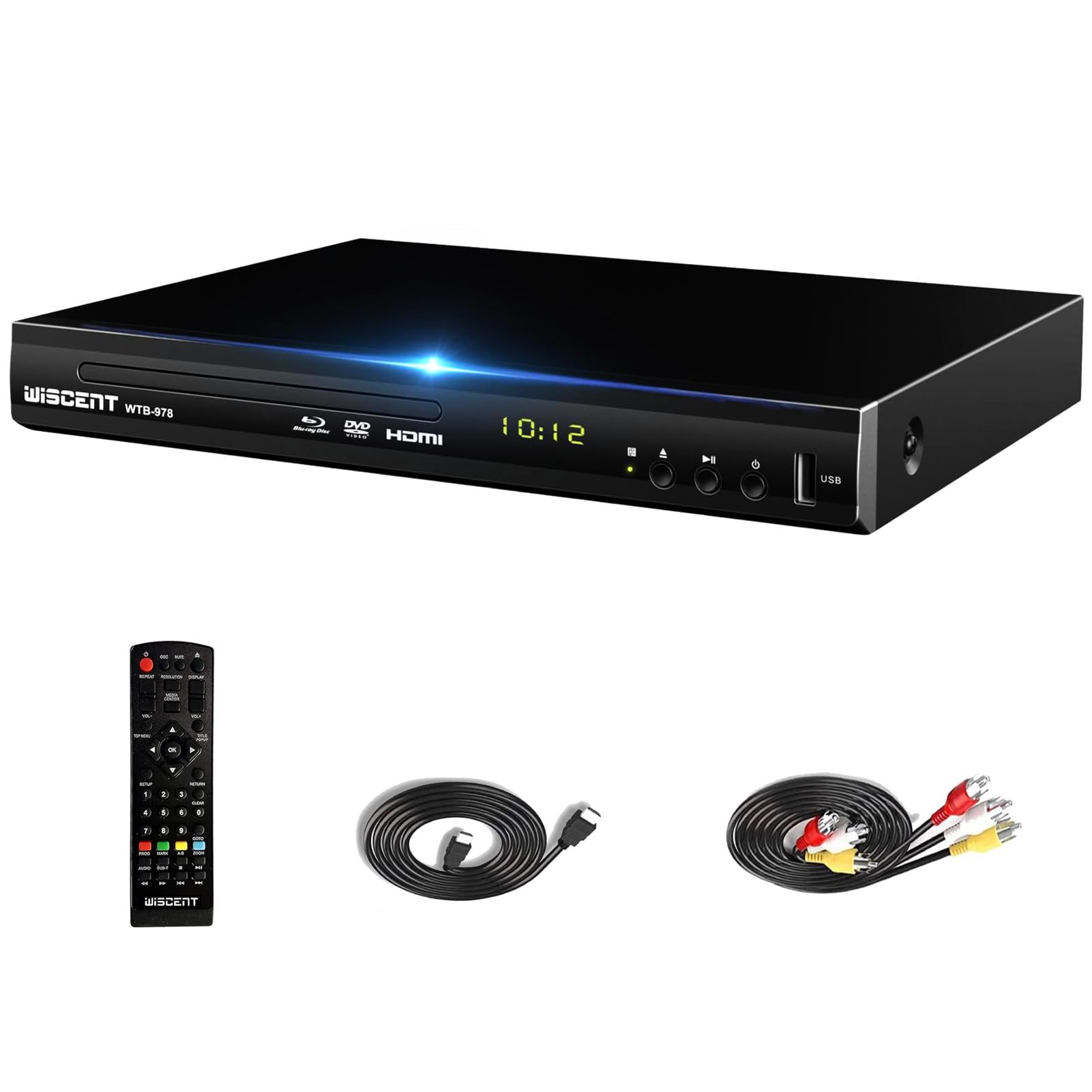 Photo 1 of Blu Ray DVD Player, WISCENT Full HD 1080p Home Theater Disc System, Region A/1 Blu-Rays,HD Blu-Ray DVD Player for TV with Coaxial Audio/HDMI/AV/Output, USB Input, Built-in PAL NTSC