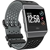 Bossblue for fitbit ionic Bands for Women Men Large Small,Soft Silicone Waterproof Breathable Replacement Accessories sport strap for Fitbit ionic Smartwatch. (Black/gray, Large(6.7"-8.4"))