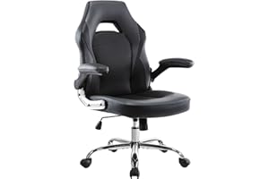 HOMEFLA Office Chair, Gaming Chair Ergonomic Desk Chair Computer Chair PU Leather Executive Swivel Chair with Flip-up Armrests and Lumbar Support for Working, Studying, Gaming, Grey