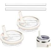 2 Pack 30 oz Tumbler Flip Straw Lid Replacement Compatible for Stanley Quencher, Leak Proof Lid Replacement for 30 OZ Stanley H2.0 FlowState Tumbler,Spill Proof Splash Reusable (Transparent Cream)