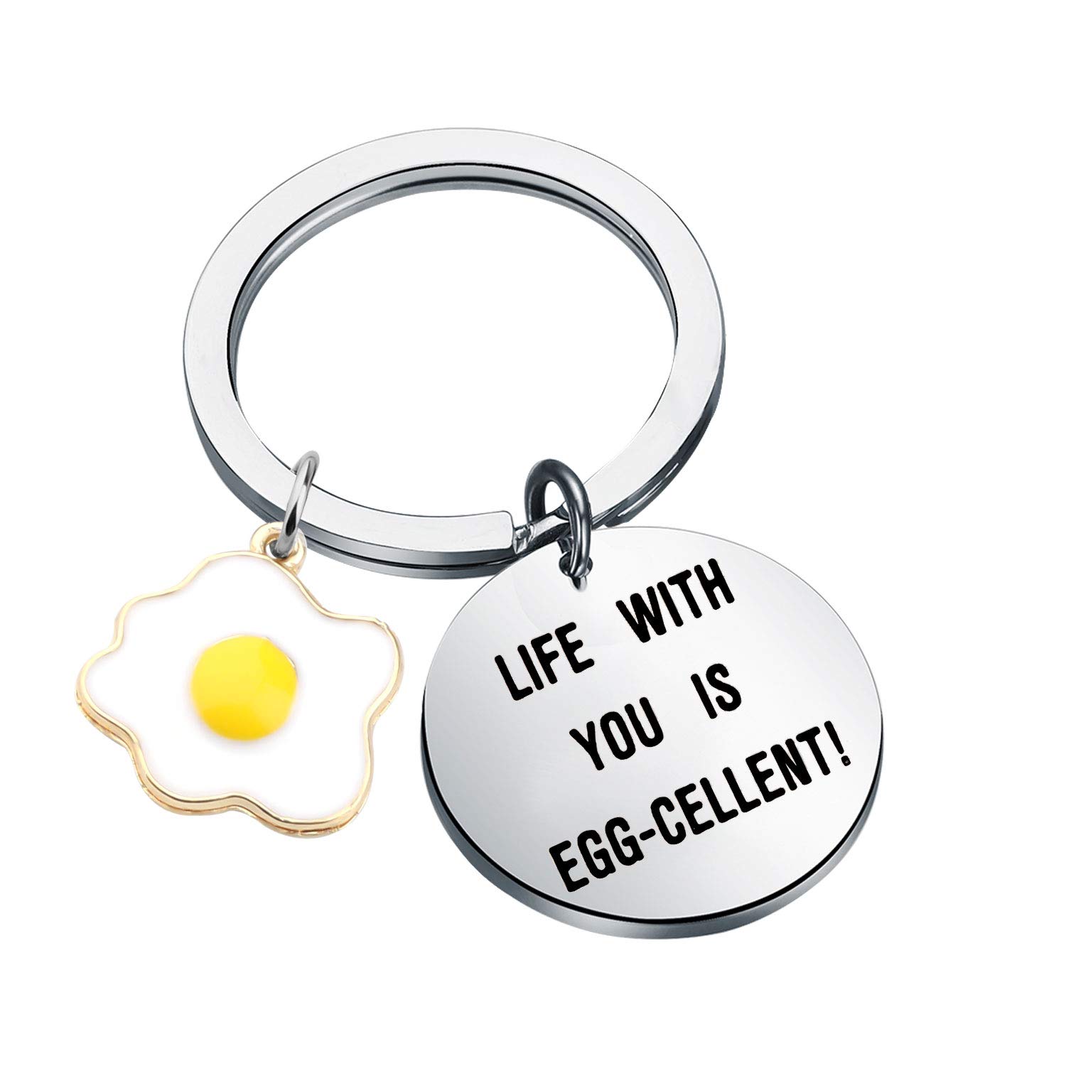 MYSOMY Life With You Is Eggcellent Egg Pun Gifts Egg Charm Keyring Funny Birthday Gift Friendship Gift (Egg-cellent key)