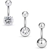 SCERRING 3-9PCS 16G 6mm 1/4 Inch 316L Surgical Steel Short Belly Button Rings Navel Belly Earring CZ Navel Ring Barbell Body Piercing