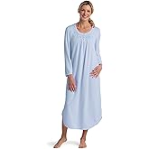 Miss Elaine Women's Long Pointelle Honeycomb Knit Nightgown, Long Sleeve Gown, Sleepwear & Loungewear