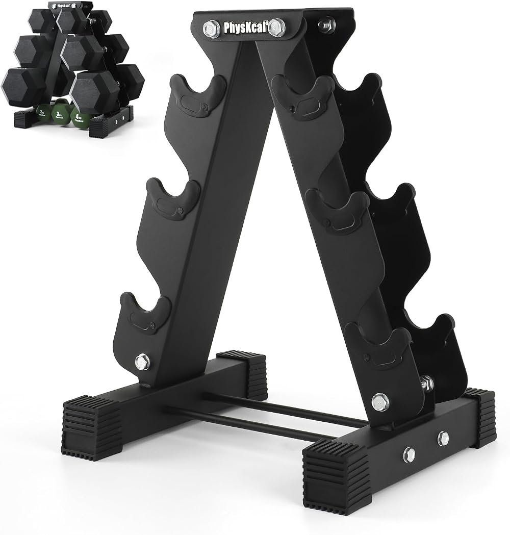PhysKcal 3-Tier Dumbbell Rack Neoprene Storage Stand Vertical Tree