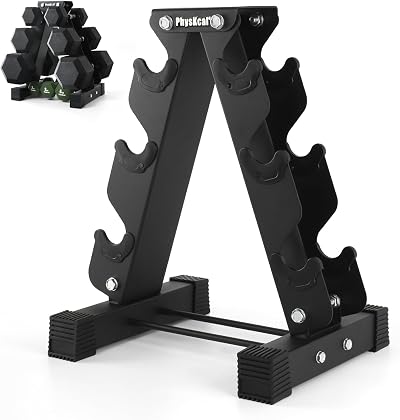 PhysKcal 3-Tier Dumbbell Rack Neoprene Storage Stand Vertical Tree