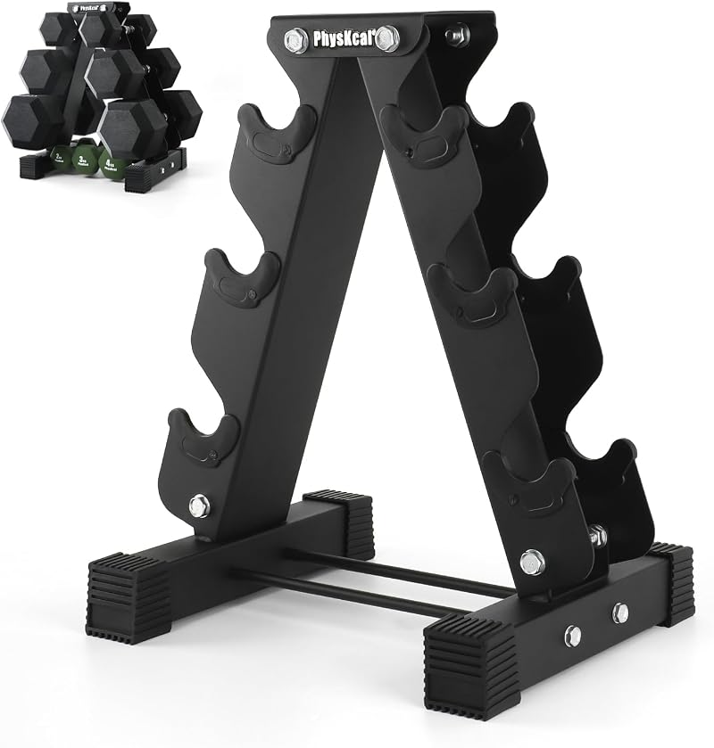 PhysKcal 3-Tier Dumbbell Rack Neoprene Storage Stand Vertical Tree