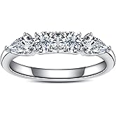 AimiIee Radiant/Pear Cut Moissanite Engagement Rings Wedding Bands D Color VVS1 Clarity 925 Sterling Silver 3/4 Stone Promise Eternity Anniversary Band Ring for Women with Certificate