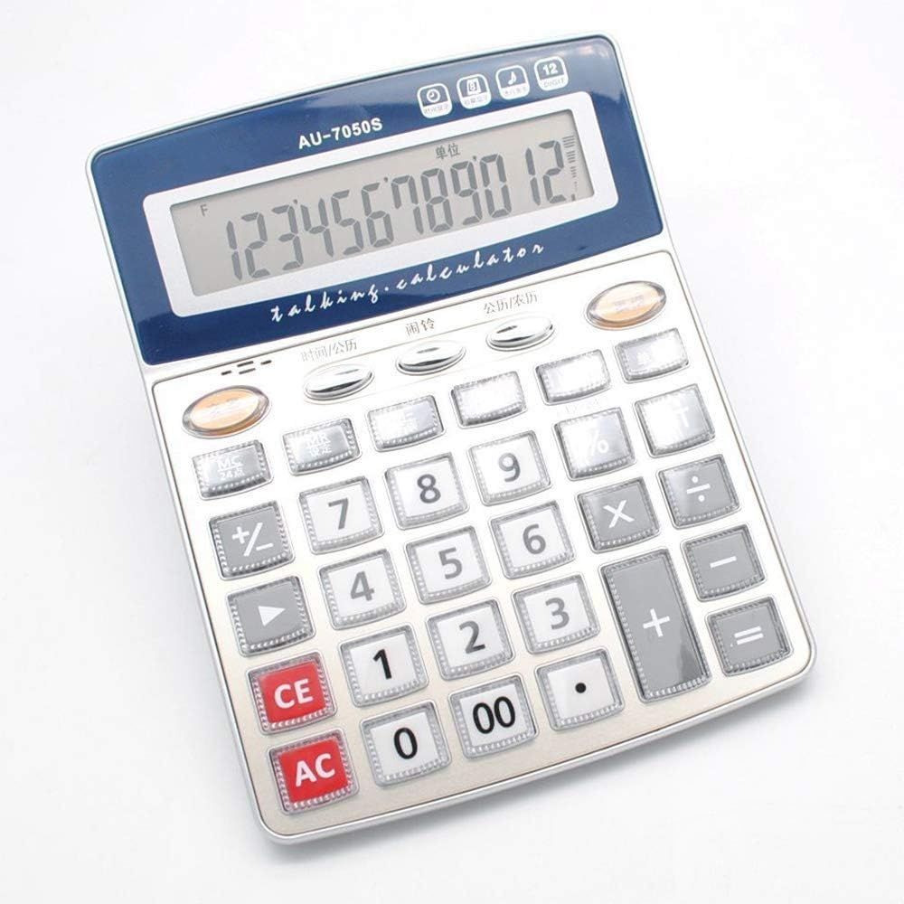 Zghongshop Calculatrice Calculatrice Vocale Alarme Musique Grand Ecran 12 Positions Calculatrice A Affichage Panneau En Metal Calculatrice Financiere Live Voice Office Argent Fournitures Electroniques Calculatrices De Base