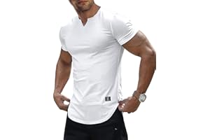 JMIERR Mens Muscle Slim T Shirts Texture V Neck Longline Henley Gym Workout Athletic Tee Shirt
