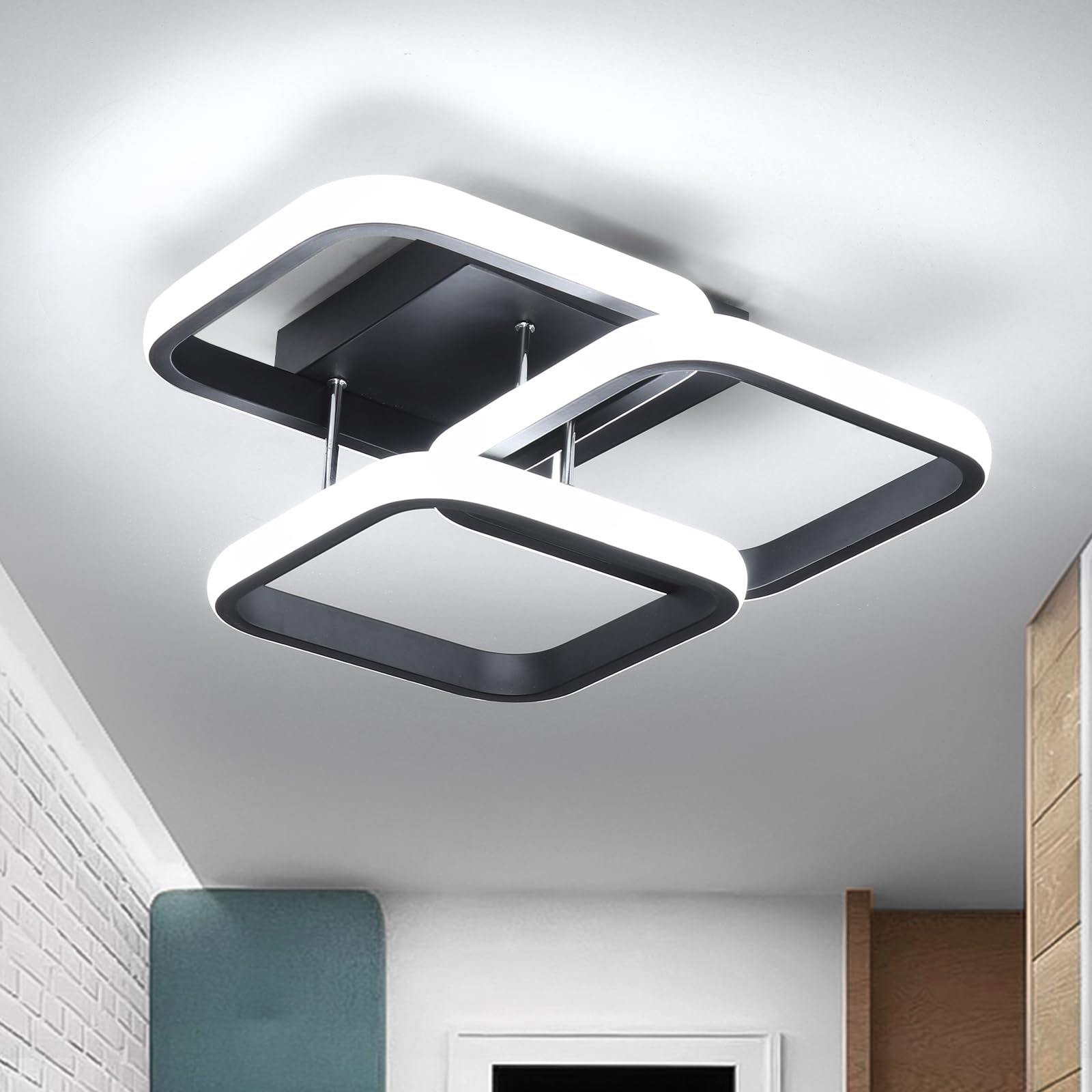 EIDISUNY LED Ceiling Light Modern 36W 32CM 3 Square Black Ceiling Lights Fixture LED for Hallway Office Bedroom Kitchen Living Room Dining Room - Black (Cool White Light 6000K).