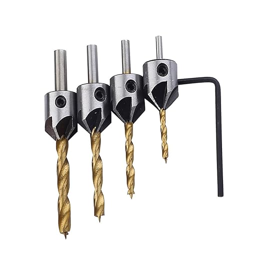 FLAWISH 4Pieces Countersink Drill Bit Set Reamer 3mm-6mm Woodworking Chamfer + Hex Shank