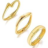 Chunky Gold Cuff Bangles for Women Wide Hinged Bangle Bracelets Statement Thick Cuff Bracelet Stack Chunky 14K Gold Plated Bangle Set