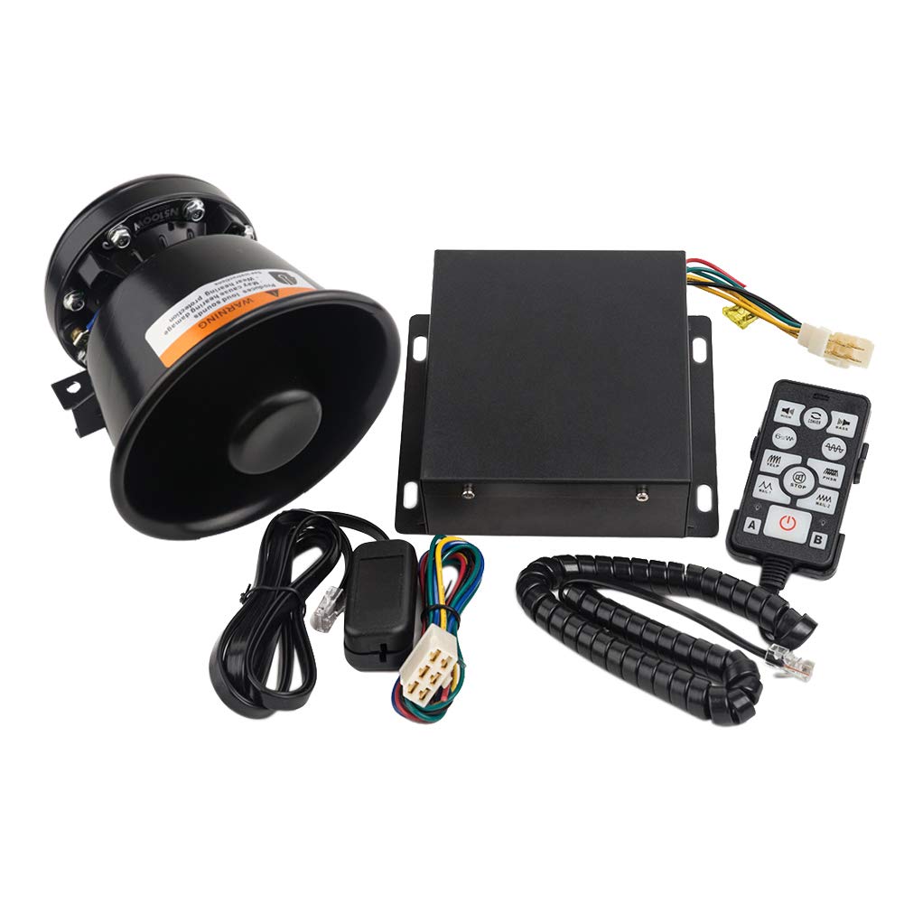 9200E Car Police Siren & Metal Black Round Cone Speaker,DC12V 100W Multi-Tones Wireless Remote Control Emergency Horn Sound PA System for Police Car