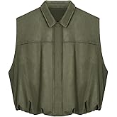 Tankaneo Womens Faux Suede Vest Lapel Sleeveless Casual Cropped Jacket Trendy Streetwear Outerwear