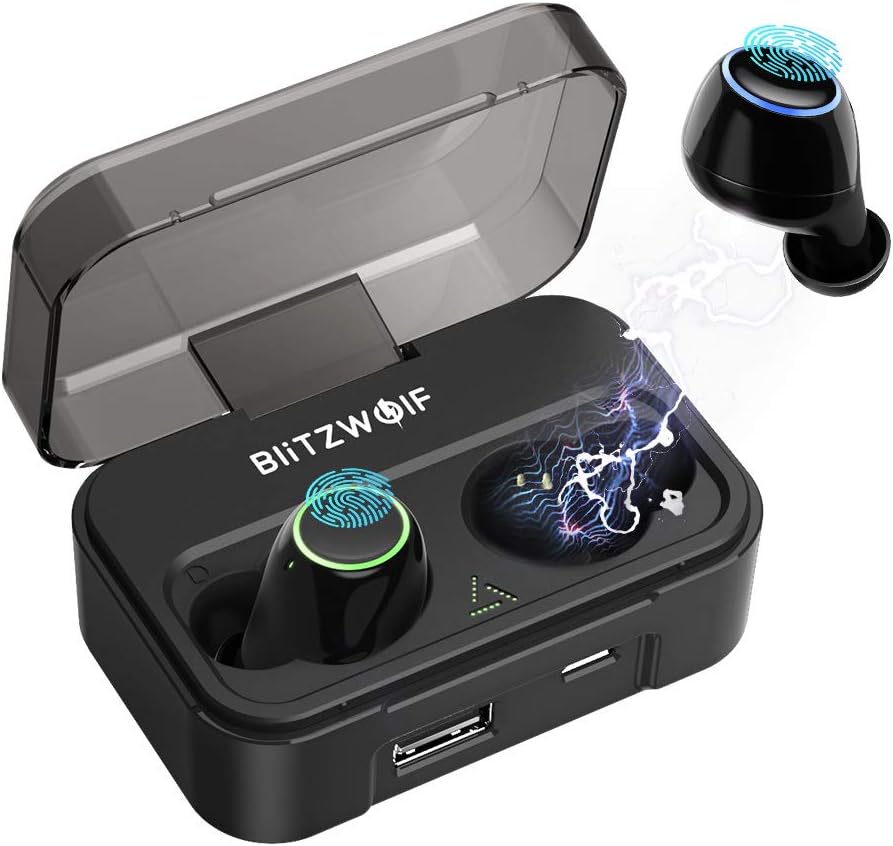 Wireless Earbuds Bluetooth Headphones, BlitzWolf TWS Bluetooth 5.0 Earbuds with 2600mAh Charging Case Auto Pairing Stereo Hi-Fi Sound Bluetooth Headset in-Ear Wireless Headphones(Black)